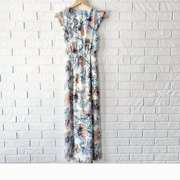 Boho white floral chiffon wrap front side slit maxi dress S - Picture 2 of 5